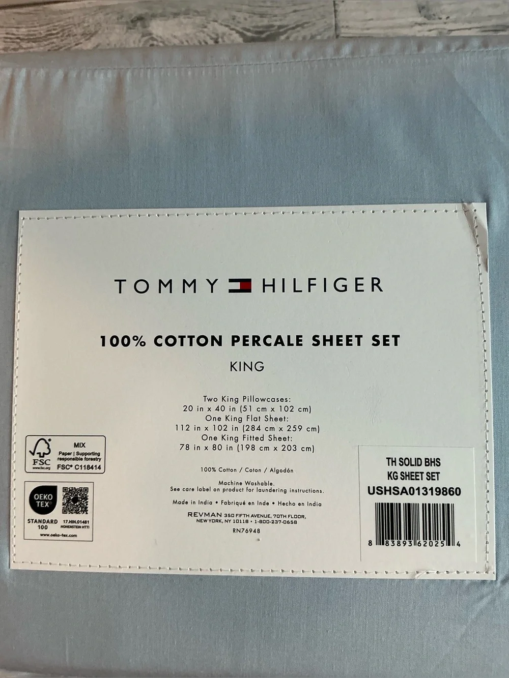 Tommy Hilfiger 4Pc King Size Cotton Percale Blue Sheet Set